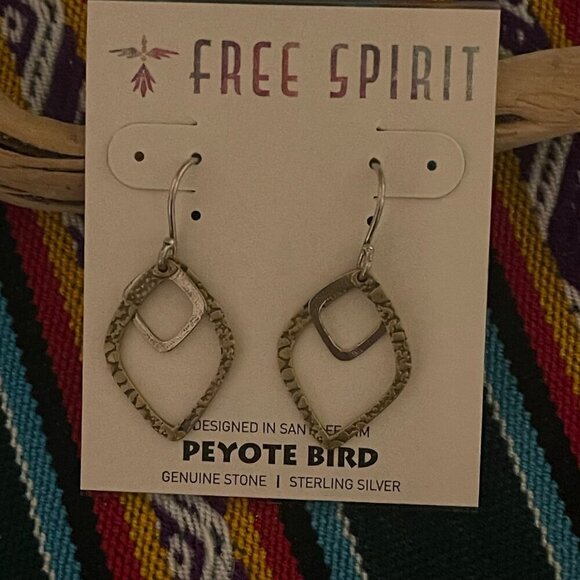 Peyote Bird Double Tear Drop Sterling Silver Dangle Earrings - Picture 5 of 5